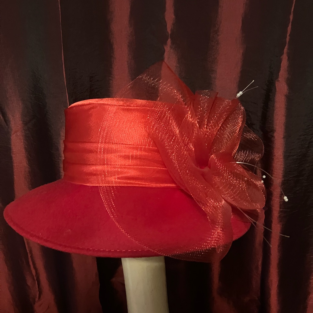 Elegant Red Women's Hat With Floral Accent New
